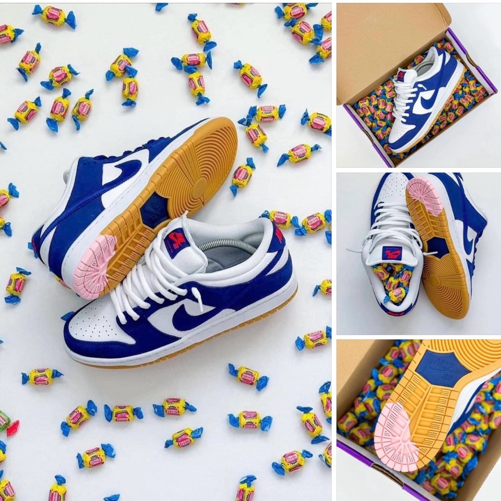 Blue and White Sneakers with Gum Sole